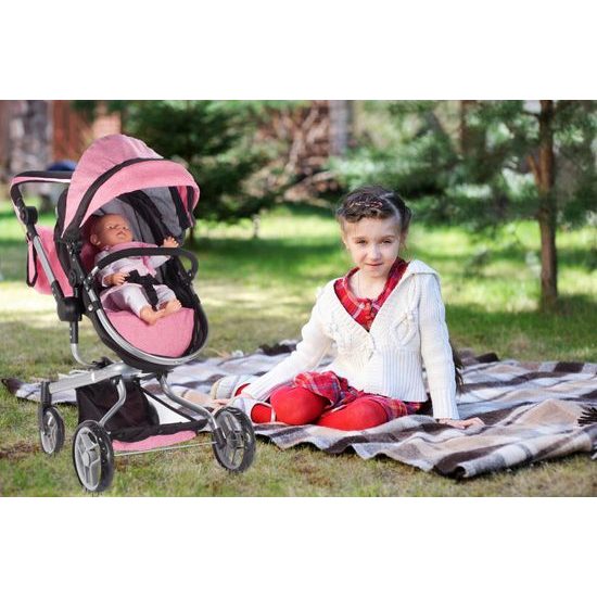 Kombinovaný kočárek pro panenky 2v1 Princess černo-růžový