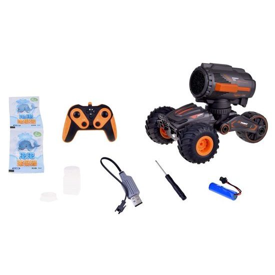 Kaskadérské autíčko na dálkové ovládání s bublifukem Stunt Car - černooranžové