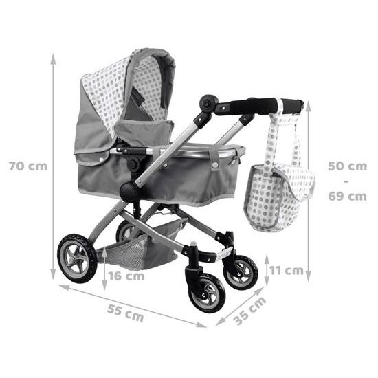 Kočárek pro panenky 4v1 kombinovaný Alice 4543 šedý