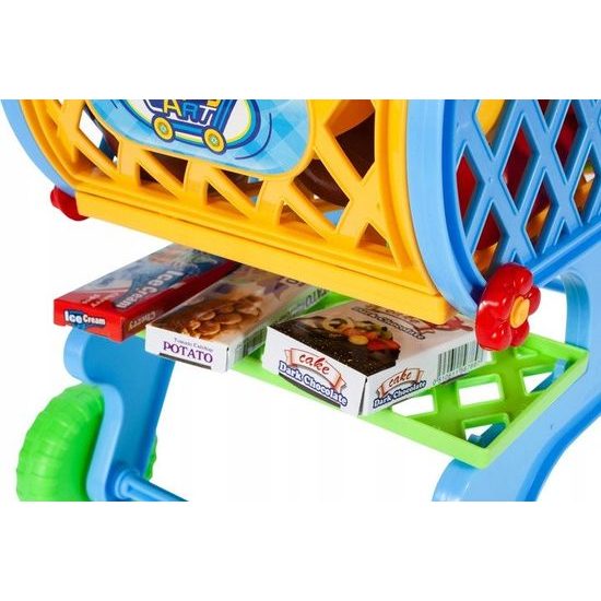 Dětský nákupní košík s příslušenstvím Funny Chart modrý