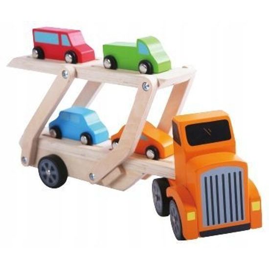 Ecotoys dřevěné autíčko Odtahovka + 4 autíčka