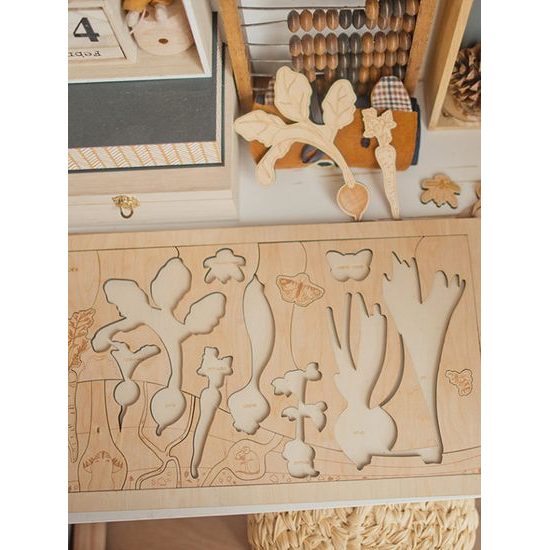 Kořenová zelenina - edukativní dřevěné puzzle - SLOVENSKÁ VERZE