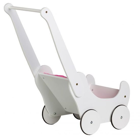 Ecotoys dětské dřevěné chodítko kočárek Bílé