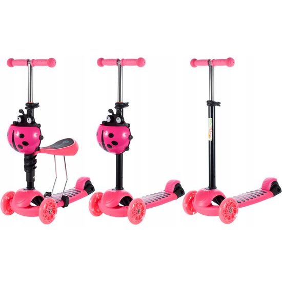 Dětská koloběžka Bedrunka růžová se sedátkem a svítícími koly