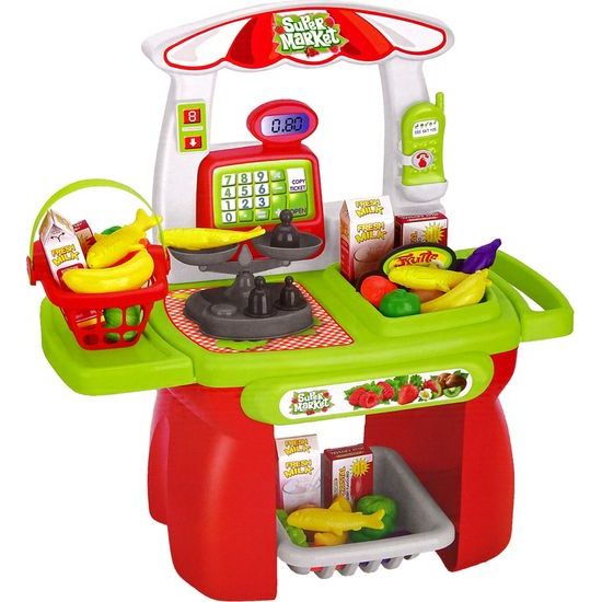 Dětský supermarket s nákupním košíkem + váha na potraviny