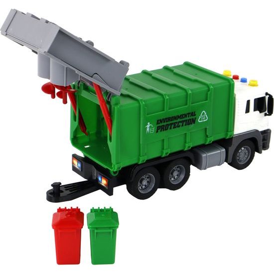 Popelářské auto s přívěsem a doplňky zelené