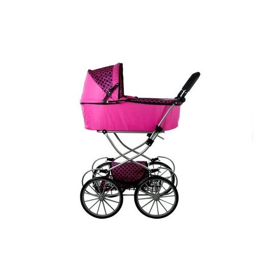 Kočárek pro panenky Alice Retro růžovo-černý vzor