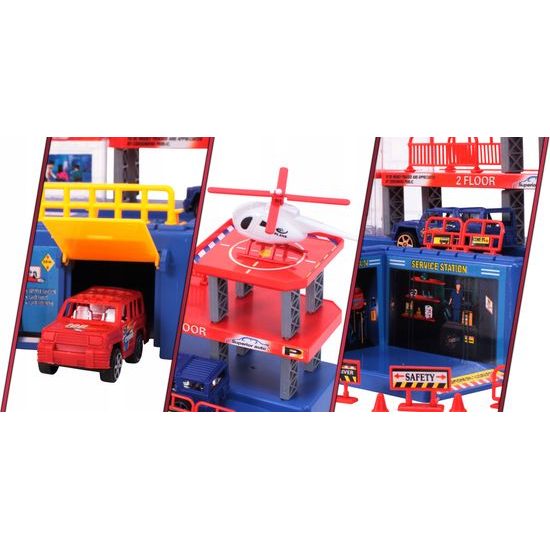 Parkovací garáž s výtahem, helikoptérou a 4 autíčky Parking Lot