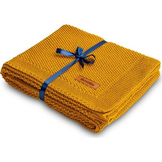 Dětská deka do kočárku pletená 100% bavlna hořčice