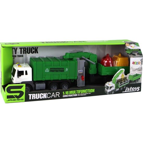 Popelářské auto s přívěsem a doplňky zelené