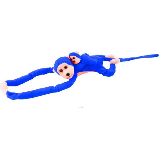 Plyšová opice s baby opičkou, 70 cm, modrá