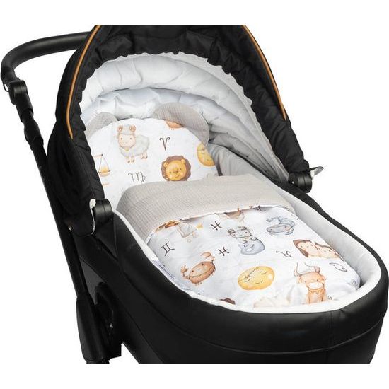 Mušelínový set do kočárku s oušky Zvěrokruh, šedá