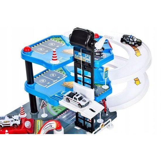 Parkovací garáž se 4 autíčky, helikoptérou a výtahem City Police