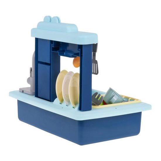 Dětský dřez s tekoucí vodou a nádobím - modrý