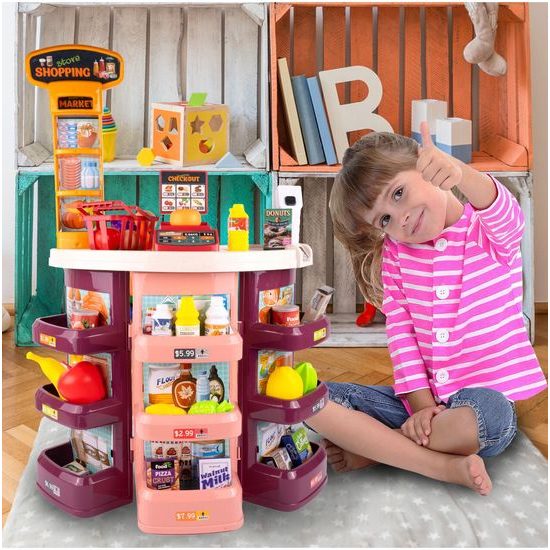 Dětský obchod Supermarket s nákupním košíkem - 44 součástí