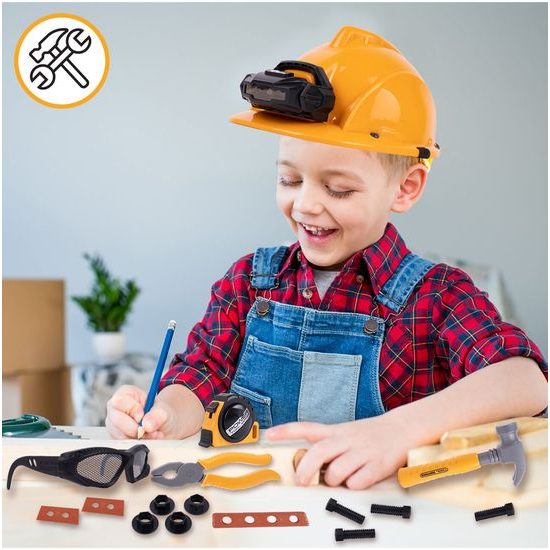 Velká sada dětského nářadí s helmou na baterie a vestou