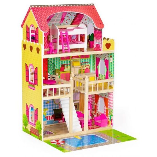 Ecotoys dřevěný domeček pro panenky s LED osvětlením rezidence Florence