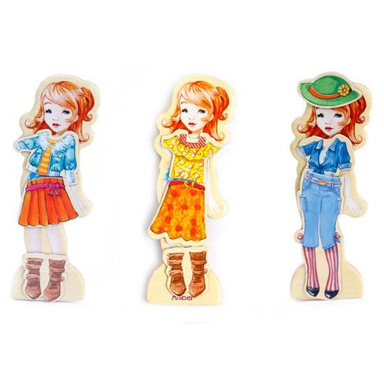 Dřevěná magnetická ukládačka se 4 modelkami Fashion Dress-Up