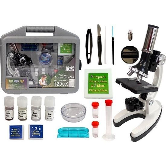 Dětský mikroskop v kufru  28 prvků 300x 600x 1200x