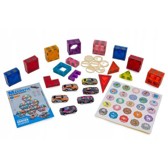 Doris magnetická stavebnice se 6 autíčky Magnetic Blocks 66 dílů