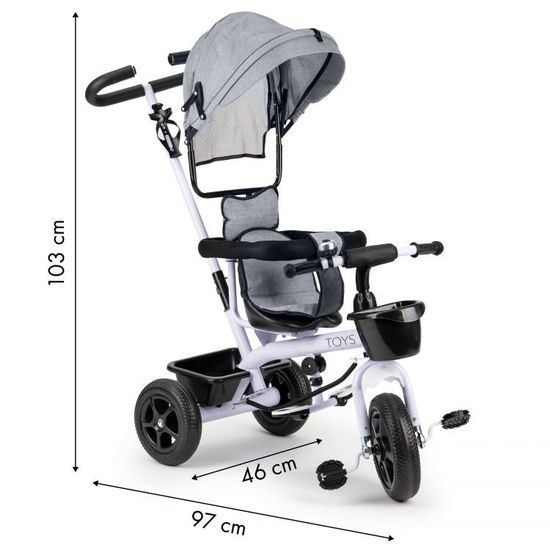 Ecotoys dětská tříkolka se sklopnou stříškou Basic šedá