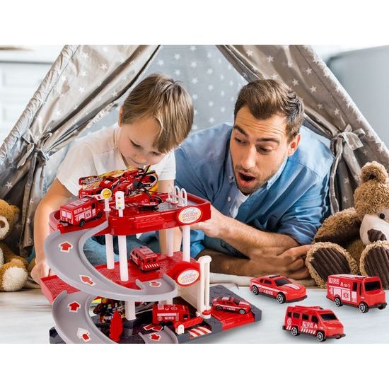 Parkovací garáž na baterie se stavebními stroji Construction Parking