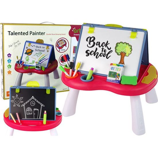 Vzdělávací tabule na stolečku 2v1 + fixy, křídy, hra