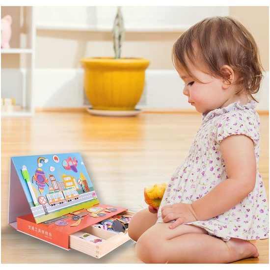 Dřevěná magnetická ukládačka Dopravní prostředky - 94 kusů