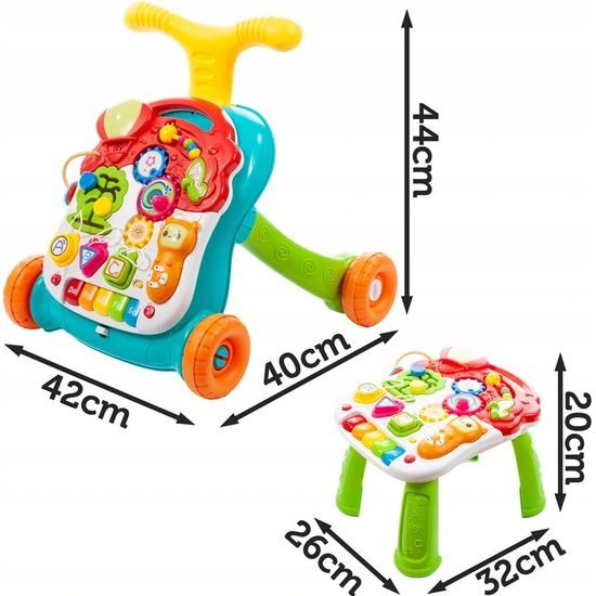 Doris interaktivní chodítko s hracím stolečkem 2v1 světle modré