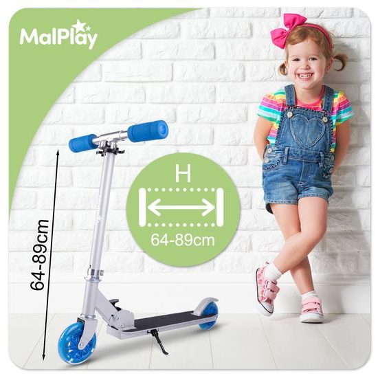 Dětská skládací koloběžka s hliníkovým rámem a svítícími koly - šedo/modrá