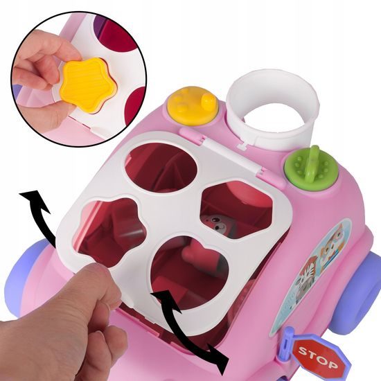 Edukační vkládací kostka - tahací Autíčko růžové