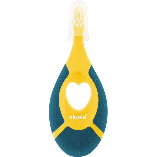 První zubní kartáček se silikonovým kousátkem zelenožlutý