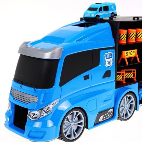 Majlo Toys nákladní auto s autíčky, helikoptérou a skluzavkou Police Truck