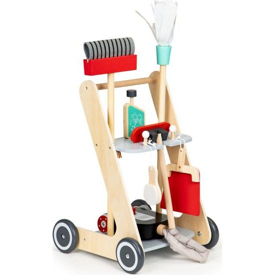 Ecotoys dřevěný úklidový vozík s vysavačem