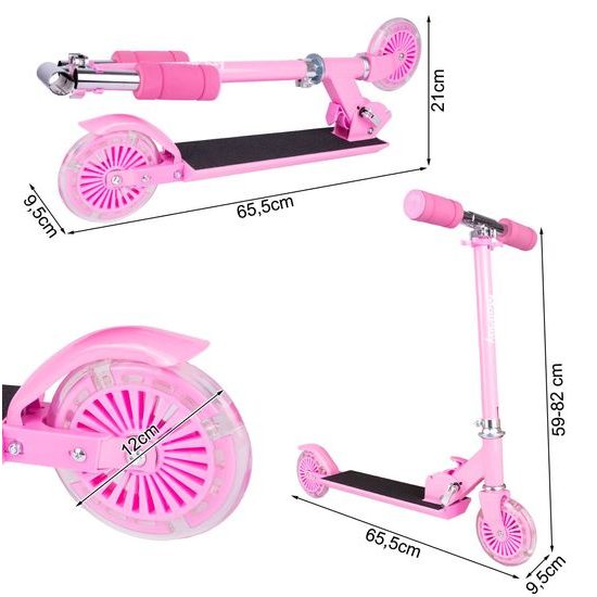 Dětská skládací koloběžka Scooter se svítícími koly - růžová