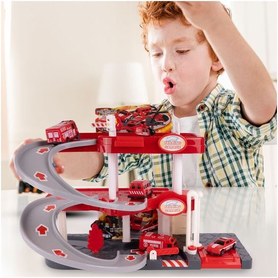 Parkovací garáž na baterie se stavebními stroji Construction Parking