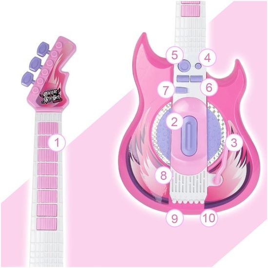 Dětská elektronická kytara se stativem a mikrofonem Guitar Micset - růžová