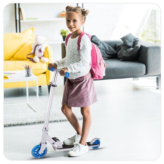 Dětská skládací koloběžka s hliníkovým rámem a svítícími koly - šedo/modrá