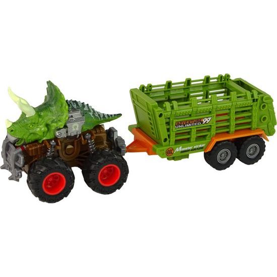 Vozidlo s přívěsem s motivem dinosaura + 4 dinosauři