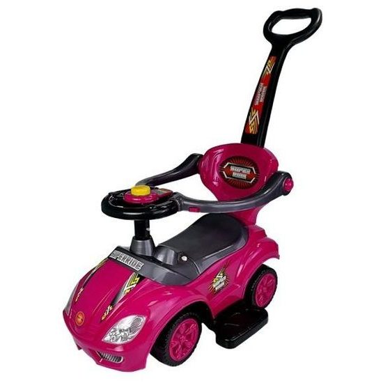 Odrážedlo Mega Car s vodící tyčí 3v1 růžové