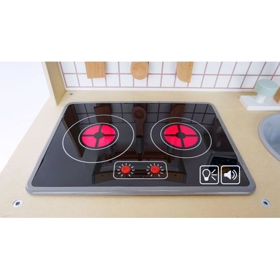 Ecotoys dětská dřevěná kuchyňka se zvuky a LED efekty Horney Chef
