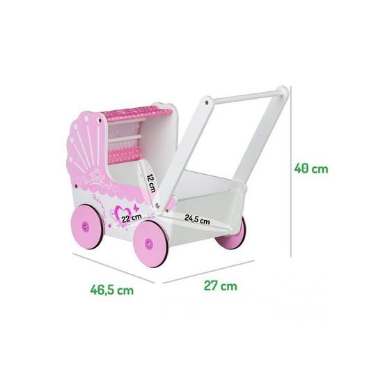 Ecotoys dětské dřevěné chodítko kočárek se srdíčky