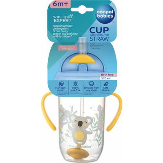Canpol babies Nevylévací hrníček se slámkou a závažím Exotic Koala - žlutý, 270 ml