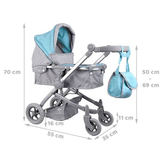 Kočárek pro panenky 4v1 kombinovaný Alice 4543 tyrkysový