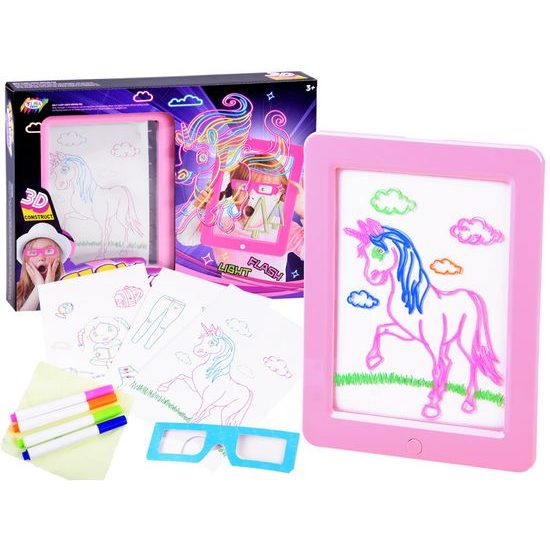 Kreslící LED tabulka s 3D brýlema Glow Drawing růžová