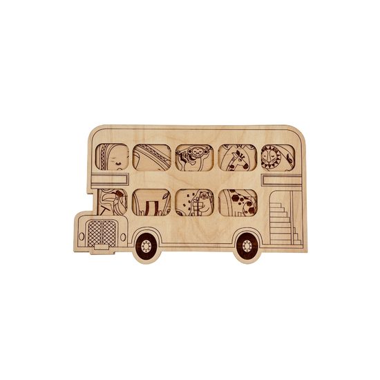 Velký červený BUS se zvířátky dřevěné puzzle - ČESKÁ VERZE