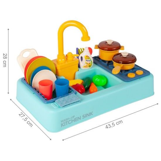 Dětský dřez s tekoucí vodou a nádobím Wash Up modrý