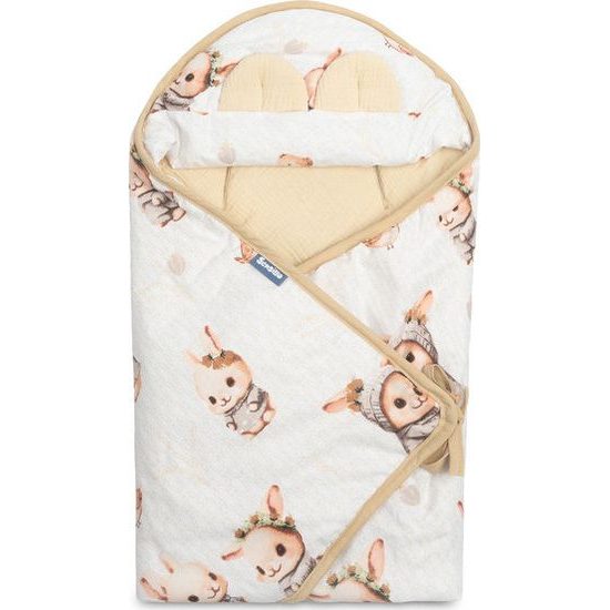 Mušelínová zavinovačka s kapucí do sedačky Králiček, meruňková