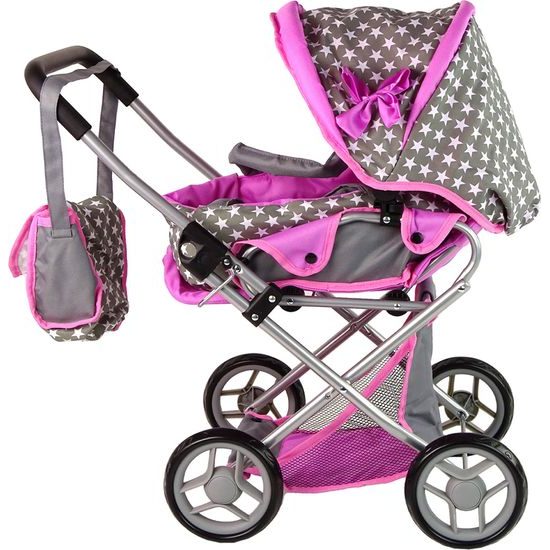 Kočárek pro panenky Alice 9346D kombinovaný šedo-růžový