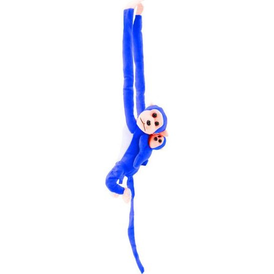 Plyšová opice s baby opičkou, 70 cm, modrá
